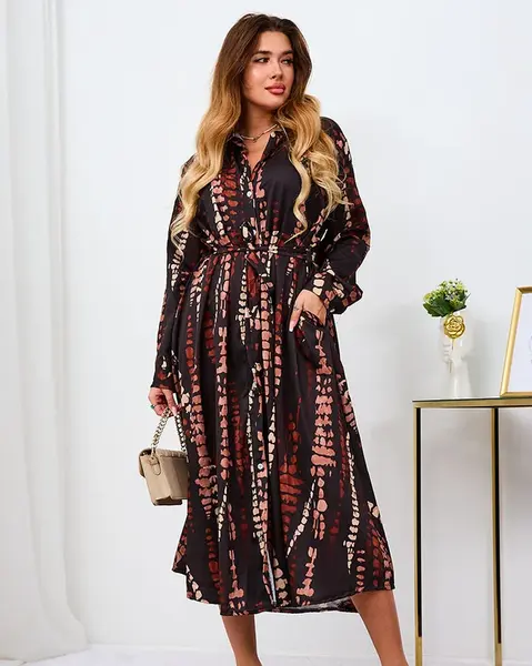 Resti Black and brown patterned women's maxi dress