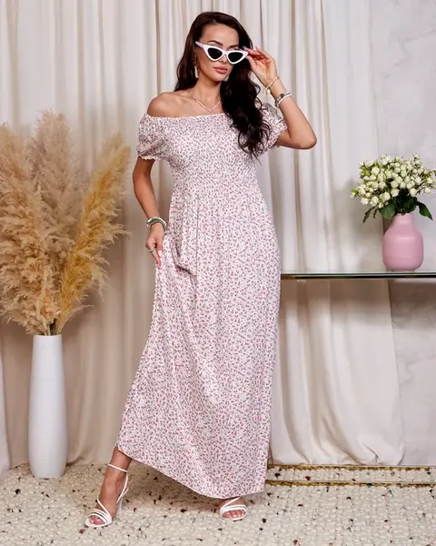 Resti White and pink floral women's maxi dress a'la hiszpanka- Clothing