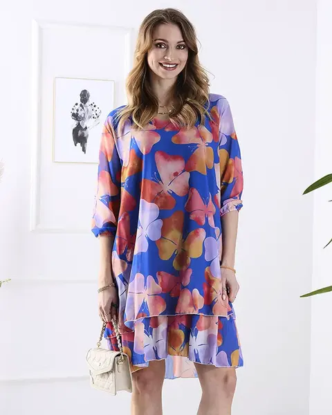 Resti Navy blue women's dress with print and frill