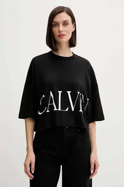 Bavlněné tričko Calvin Klein Jeans dámské, černá barva, LV047D206G