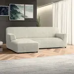 Bielastické potahy COSTINA smetanová sedačka s otomanem vlevo (š. 170 - 300 cm)