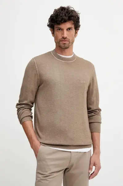Vlněný svetr BOSS Orange Astefo pánský, béžová barva, 50550534