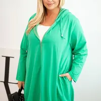 Kesi Dámská mikina Plus Size bavlněná s kapucí a zipem zelená