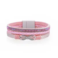 Bohemian Vacation Style Triple-layered Rhinestone Woven 8-shaped Leather Bracelet - Ethnic