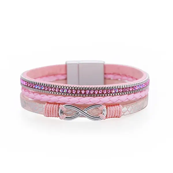 Bohemian Vacation Style Triple-layered Rhinestone Woven 8-shaped Leather Bracelet - Ethnic