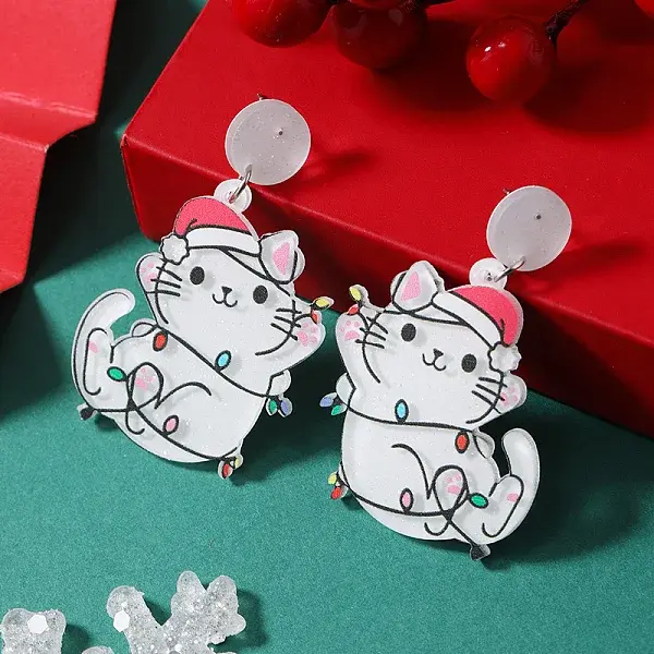 Festive Christmas Acrylic Stud Earrings for Holiday Season Celebration