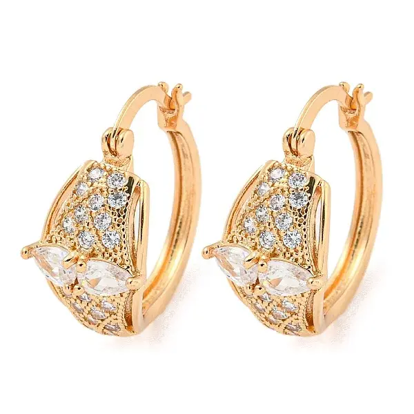 Brass Micro Pave Clear Cubic Zirconia Hoop Earrings