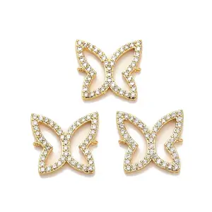 Brass Micro Pave Clear Cubic Zirconia Butterfly Connector Charms