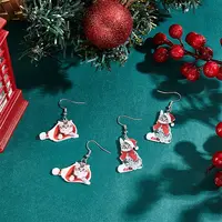 2 Pairs 2 Style Christmas Hat with Cat Acrylic Dangle Earrings