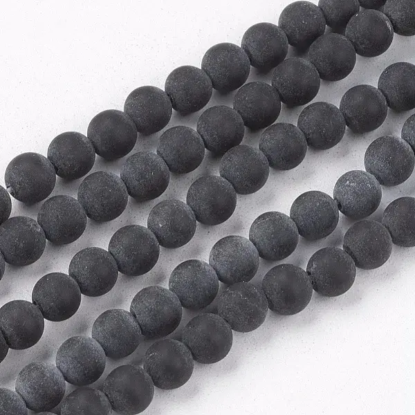 Natural Black Stone Bead Strands