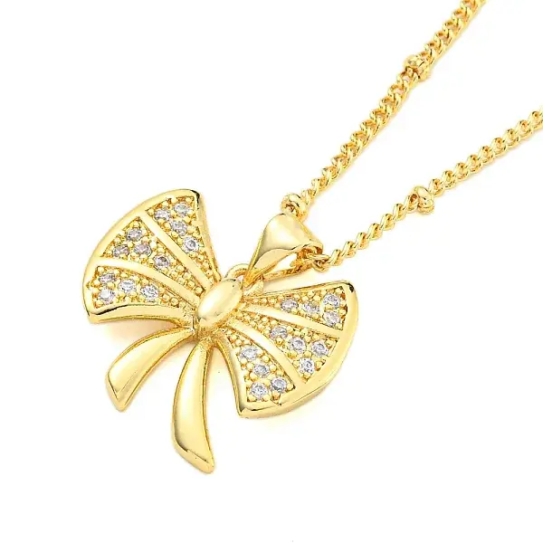 Brass Micro Pave Clear Cubic Zirconia Pendant Necklaces