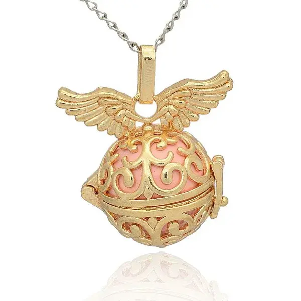 Golden Tone Brass Hollow Round Cage Pendants