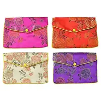 Rectangle Floral Embroidery Cloth Zipper Pouches