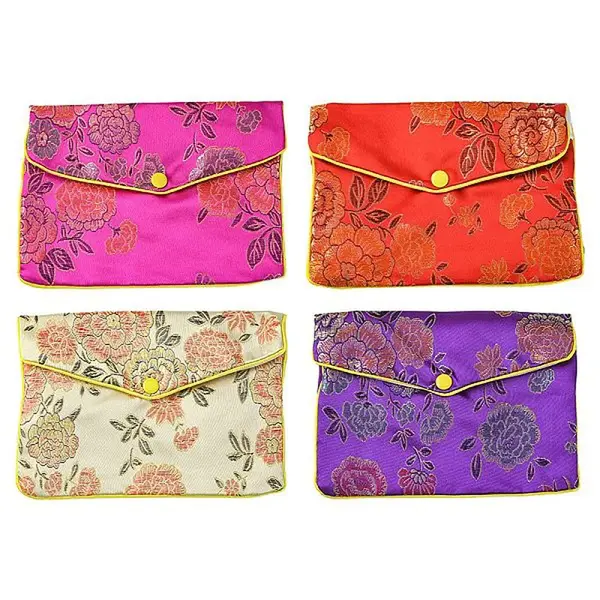 Rectangle Floral Embroidery Cloth Zipper Pouches