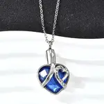 304 Stainless Steel & Blue Glass Heart Urn Ashes Necklaces