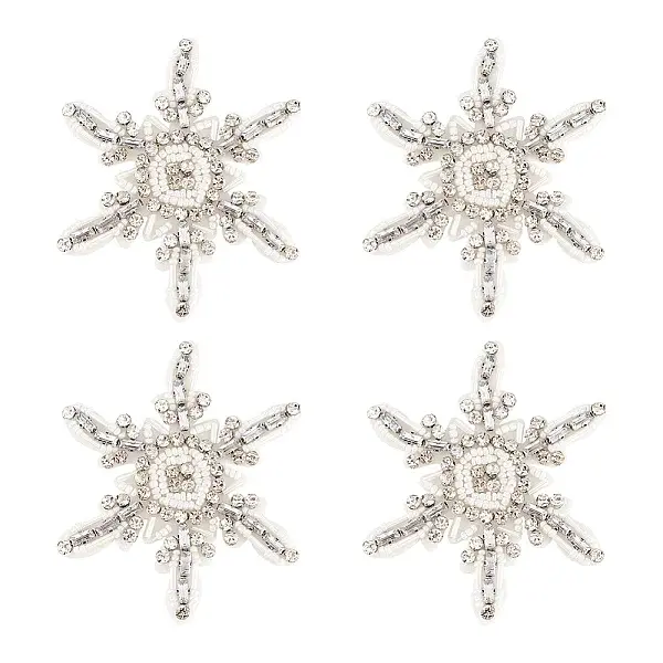 4Pcs Snowflake Glass Rhinestone Appliques