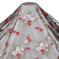 Polyester Flower Embroidered Lace Fabric