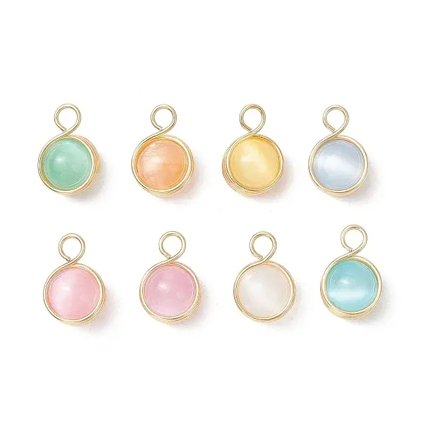 Dyed Natural Selenite Copper Wire Wrapped Round Pendants