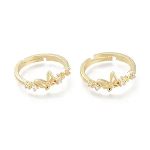 Adjustable Brass Micro Pave Clear Cubic Zirconia Finger Rings
