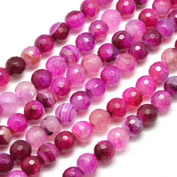 Dyed Natural Agate Faceted Round Beads Strands