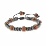 Natural Wenge Wood & Synthetic Hematite Braided Bead Bracelet