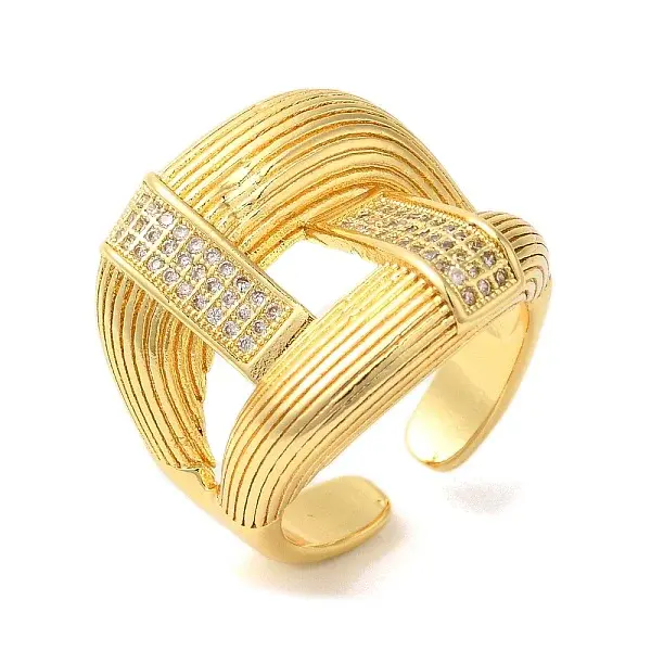 Double Layer Brass Micro Pave Cubic Zirconia Open Cuff Rings