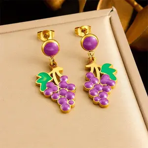 304 Stainless Steel Grape Dangle Stud Earrings