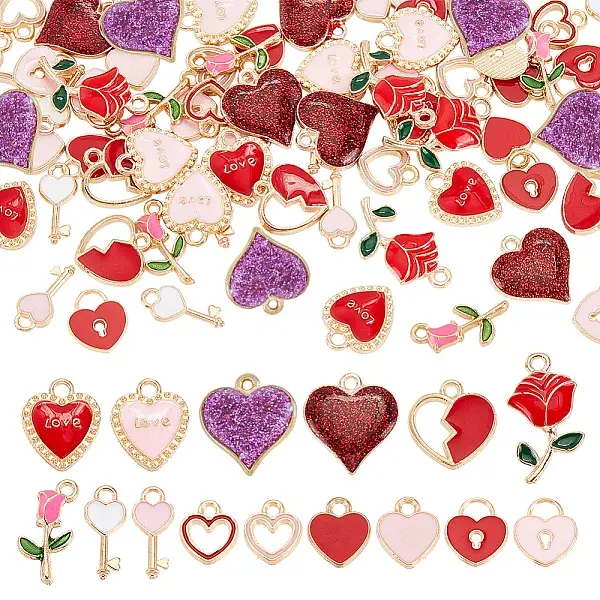 90Pcs 15 Style Alloy Enamel Charms