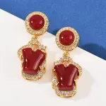 Brass Micro Pave Clear Cubic Zirconia Flat Round with Nuggets Dangle Stud Earrings