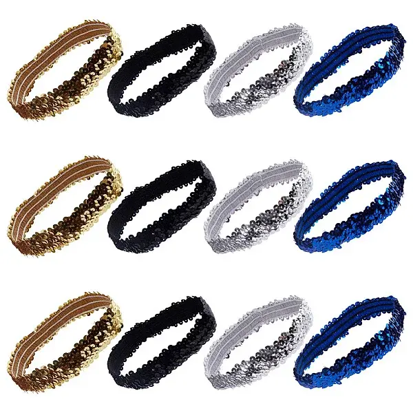 12Pcs 4 Colors Yarn & Rubber Elastic Headbands
