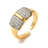 Brass Micro Pave Cubic Zirconia Cuff Rings for Women