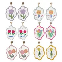 6 Pair 6 Style Acrylic Flower Dangle Stud Earrings
