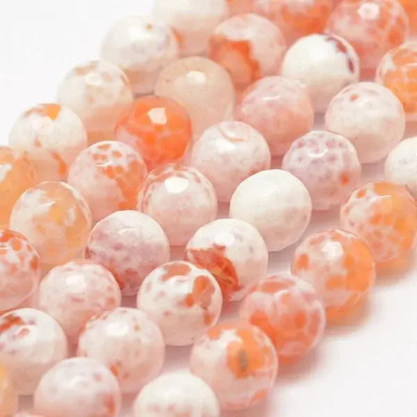 Faceted Natural Fire Crackle Agate Beads Strands