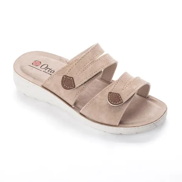 Dámske šľapky na kline na suchý zips béžové