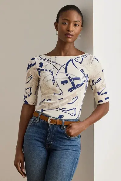 Halenka Lauren Ralph Lauren dámská, béžová barva, vzorovaná, 200P02003