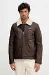 Kožená bunda Aeronautica Militare hnedá farba, prechodná, PN0960UPL00304