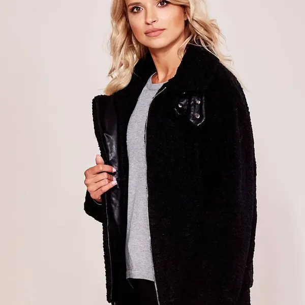 Pilotná bunda s kabátom z ovčej kože čierna