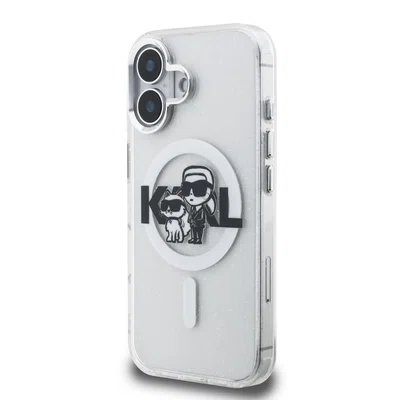 Zadní kryt Karl Lagerfeld IML Glitter Karl and Choupette Sketch MagSafe pro Apple iPhone 16, transparentní