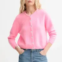 Vlněný kardigan American Vintage GILET ML COL ROND šedá barva, VITO19E
