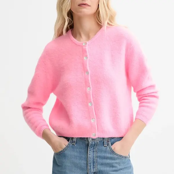 Vlněný kardigan American Vintage GILET ML COL ROND šedá barva, VITO19E