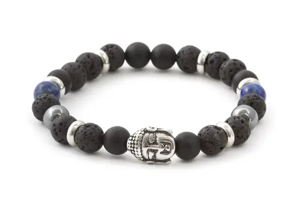 Agato Korálkový náramek z lávového kamene, achátu a Lapis lazuli MINK115/19