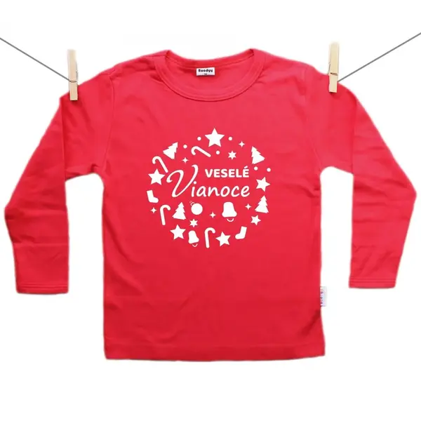 Boodyy Červené tričko s dlhým rukávom Veselé Vianoce 116 (5-6 rokov)