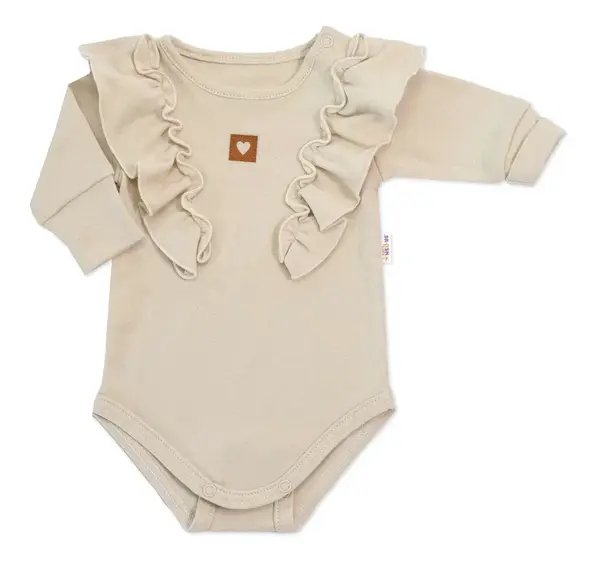 Rastúce body NATURE, dlhý rukáv s volánikmi, bavlna, béžová, veľ. 68/74