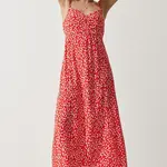 Happiness İstanbul Women's Red Strap Patterned Viscose Dress