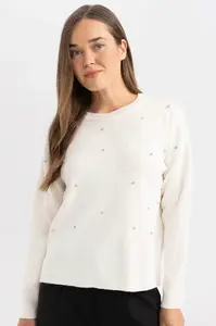 DEFACTO Regular Fit Crew Neck Stone Knitted Sweater