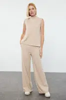 Trendyol Beige Thessaloniki Knitted Sleeveless Blouse and Trousers Top-Bottom Set