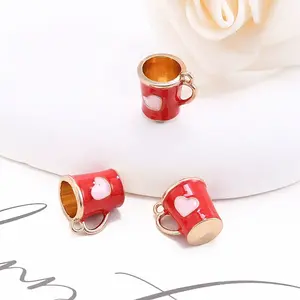 Alloy Enamel Mug Cup with Heart Miniature Ornaments