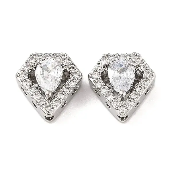 Brass Micro Pave Clear Cubic Zirconia Beads