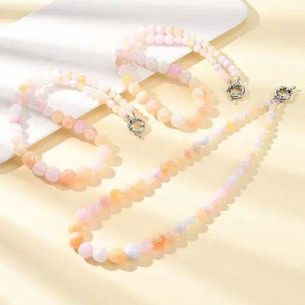 Dyed Round Natural Green Jade Graduated Beaded Necklaces