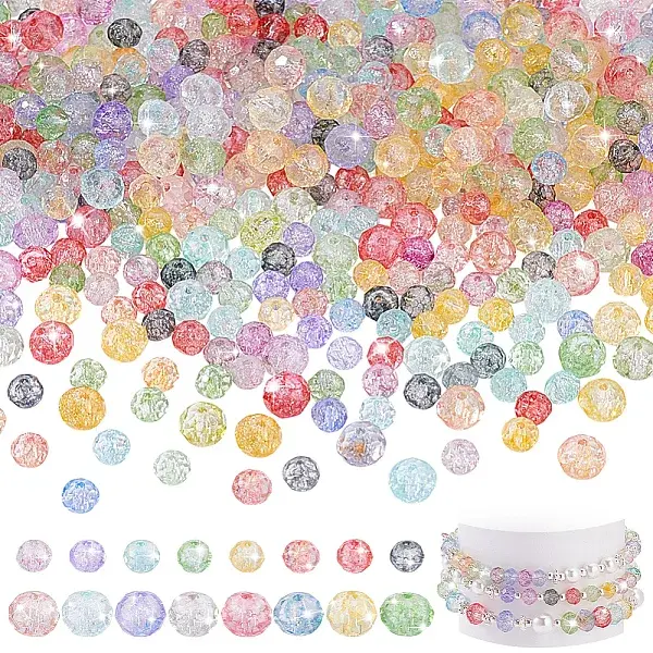 560Pcs 2 Styles Transparent Crackle Glass Beads Strands